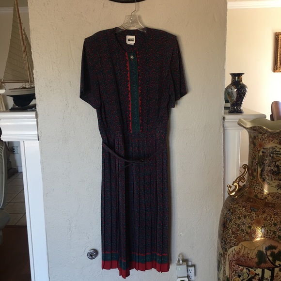 Vintage Leslie Fay Paisley Pleated Dress size 14 - Picture 1 of 16